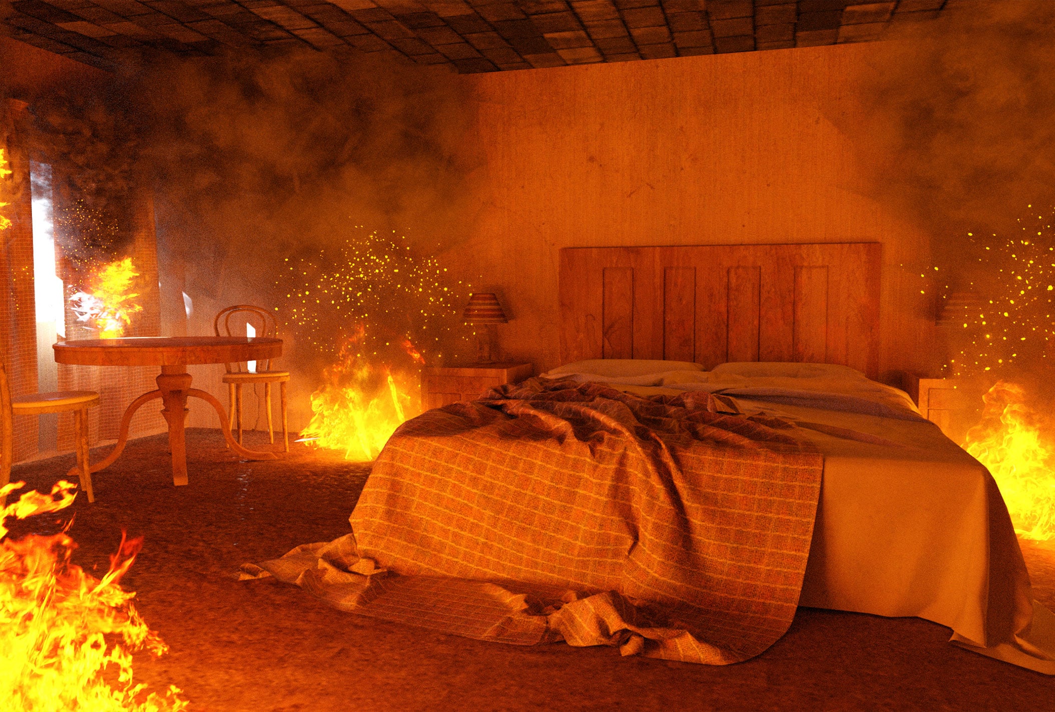 Bedroom on fire image